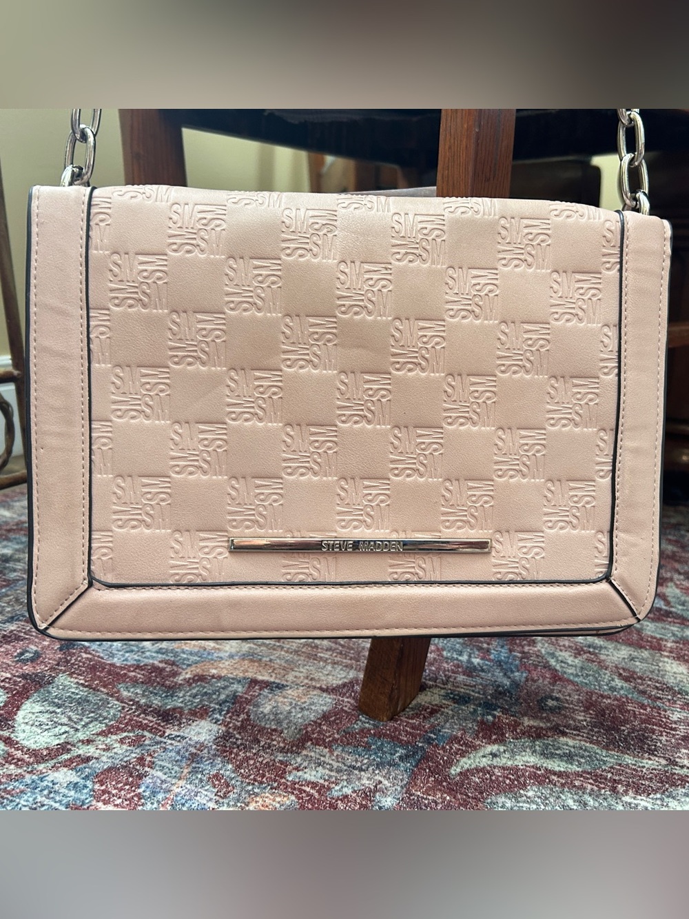 Steve Madden Pale Pink Embossed Logo Crossbody Bag